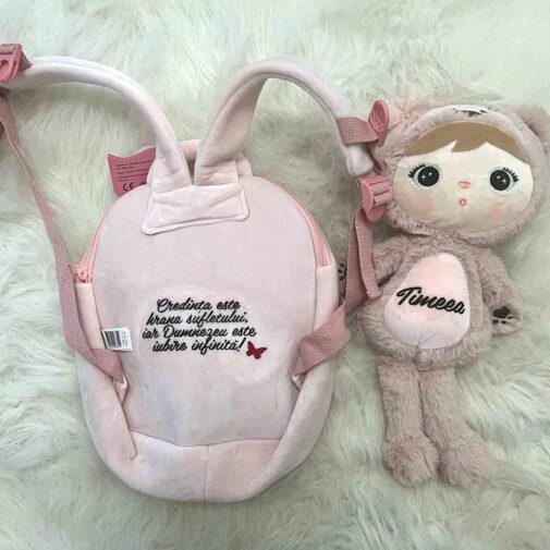 Rucsac personalizat cu nume pentru gradinita sau cresa roz